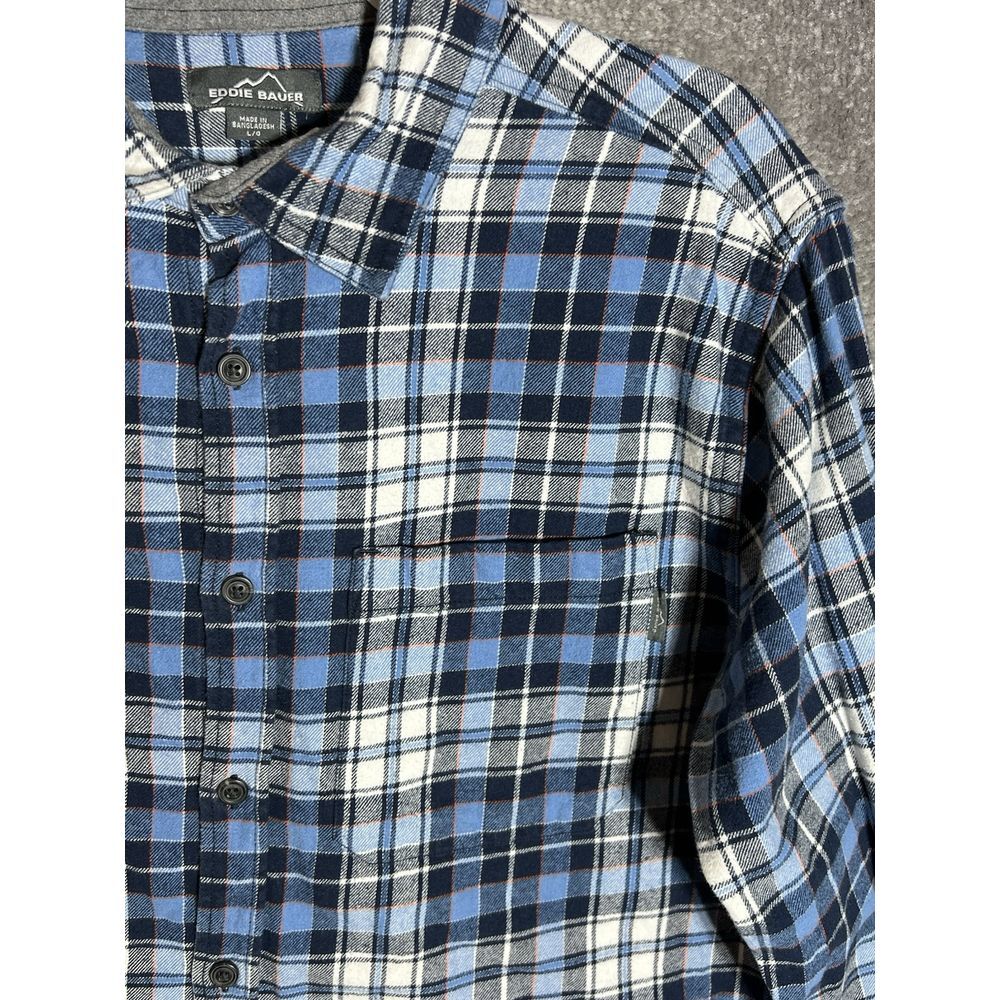 Eddie Bauer Flannel Shirt Mens Size Large Blue White Plaid Long Sleeve Button Up - Picture 5 of 7